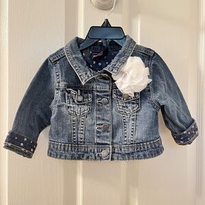 Genuine Kids from Oshkosh Denim Jean Jacket with White Flower Girls SZ 12 Months